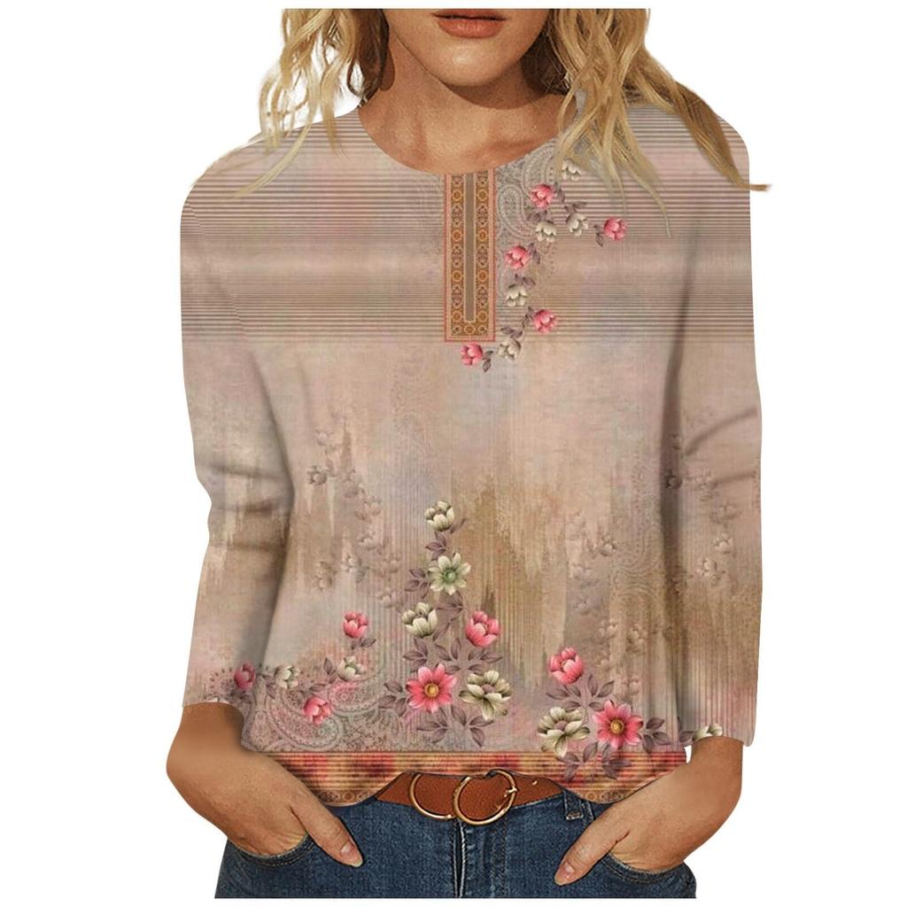Women's 3D Printed Retro Floral Print T-shirt Fashion Long Sleeve Round Neck Regular Tops Holiday Weekend Spring Autumn
