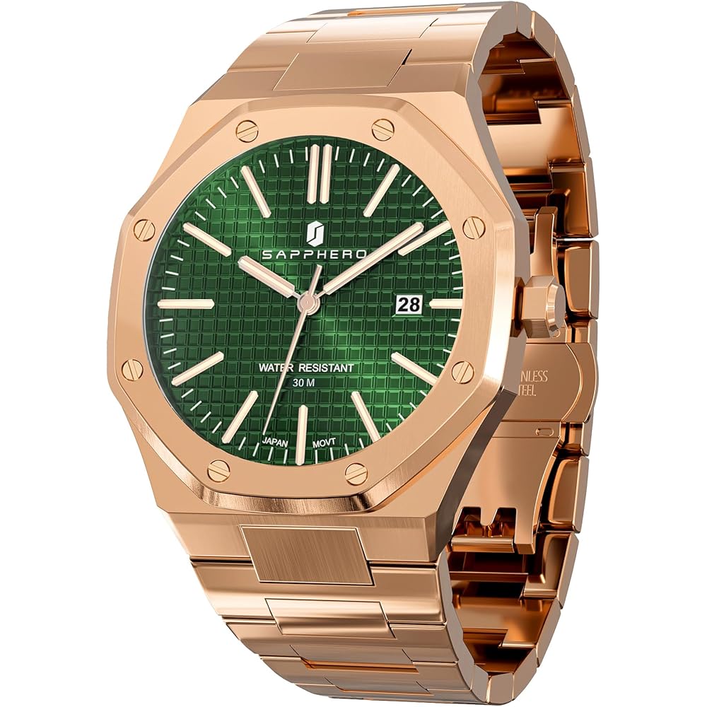 SAPPHERO Men s Octagonal Stainless Steel Waterproof Luminous Analog Quartz Watch Date Casual Business Gift