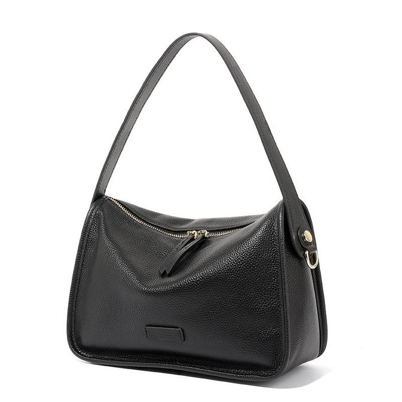 First layer cowhide bag women's new leather pillow bag retro simple and versatile shoulder bag commuter armpit bag