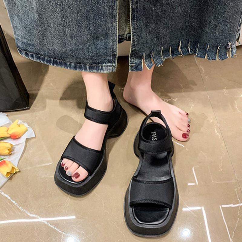 Fashion Trendy Thick Bottom Sandals 2024 Summer New Sport Style Slope Heel One Word Casual Comfortable Women's Sandals Zapatos De Mujer
