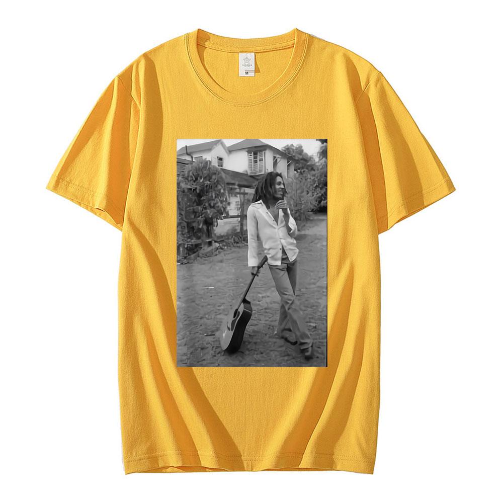 Bob Marley Black White Guitar Novelty T Shirt Summer Men Women Vintage Hip Hop Oversized Short Sleeve T-shirts Gothic Streetwear