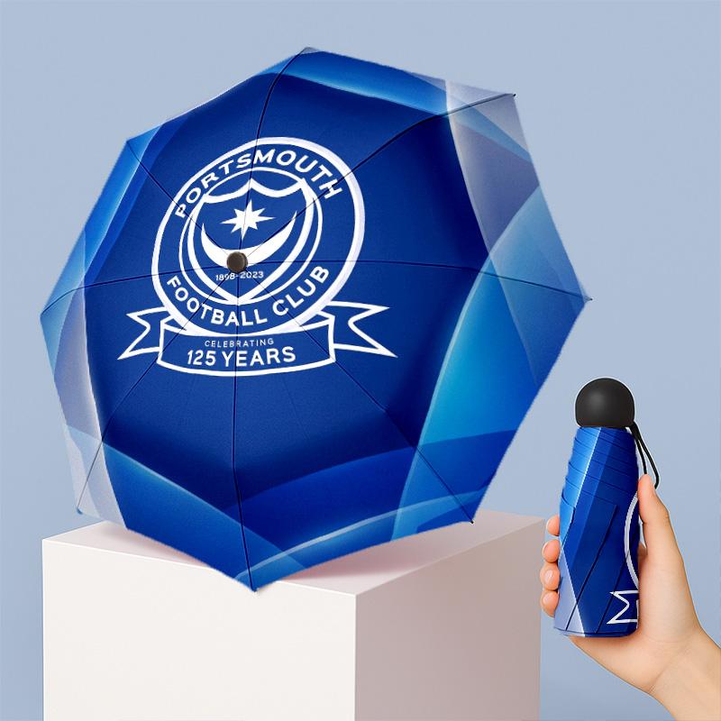 Portsmouth FC Mini 5 Fold Pocket Umbrella Compact Lightweight Anti UV Rain Sun Protection Umbrella Portable Travel Umbrella