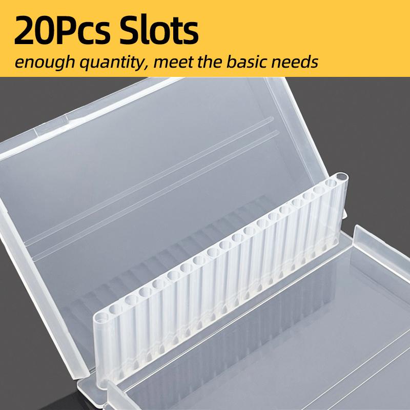 Mini Transparent Plastic Tool Storage Container 20-Hole Parts Box for Rotary File Milling Cutter Nail Tool Polishing Organization
