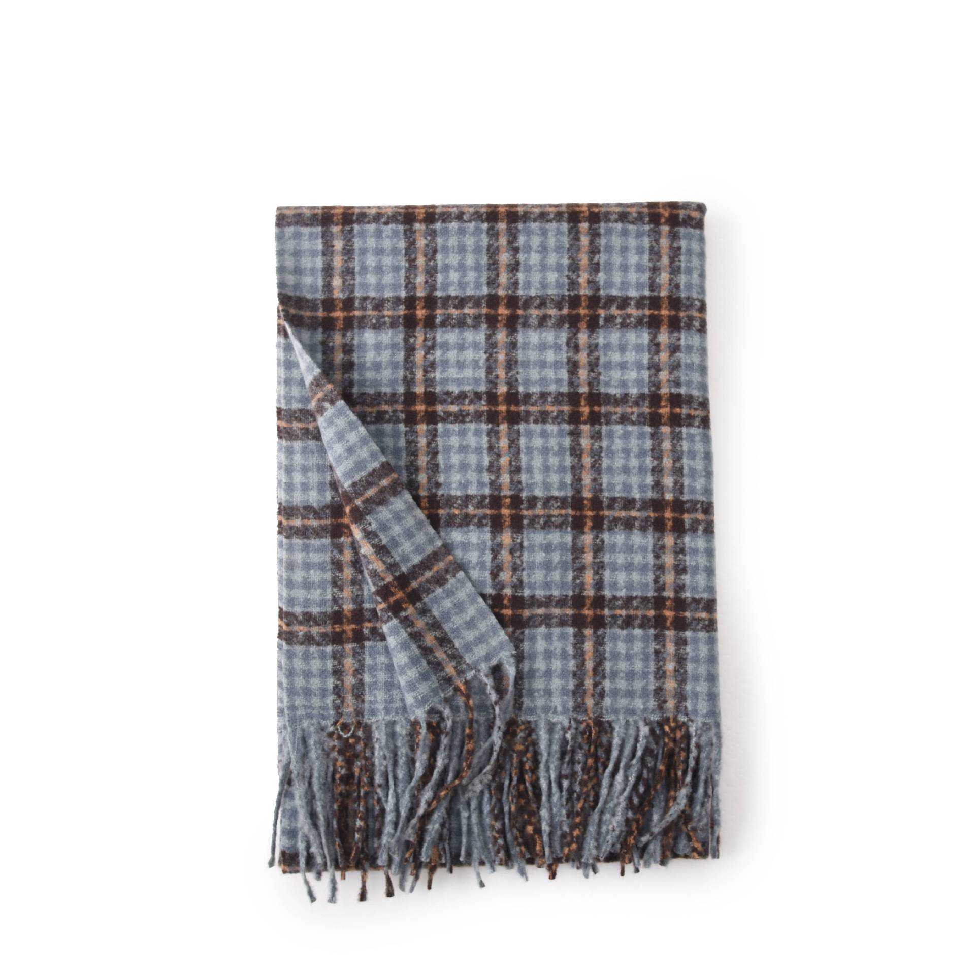 

осень и зима 2025 новый клетчатый шарф женский универсальный средней длины шаль женский верхний имитация кашемира бахрома шарф 65*180cm джинсовый синий