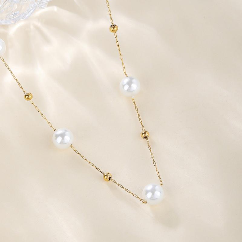Stainless Steel Pearl Necklace Bracelet Vintage Waterproof Gold Color Small Round Bead Necklace Fashion Women's Jewelry Gift