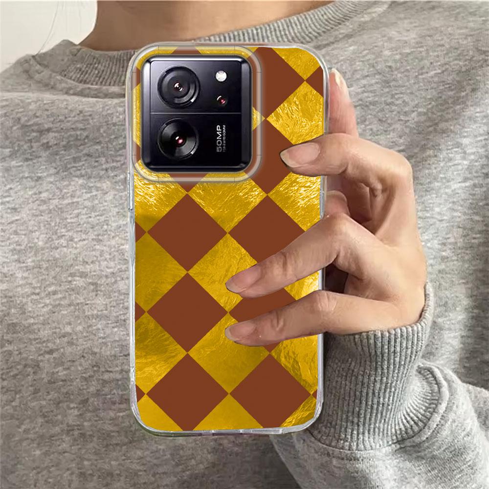 

Черный клетчатый сетчатый чехол для телефона для женщин и девушек для Xiaomi 13T 14T 11 Lite NE Poco X5 M6 Pro X6 X7 X3 Pro NFC C65 C61 M5S TPU-чехол Xiaomi 11 Lite 5G белый