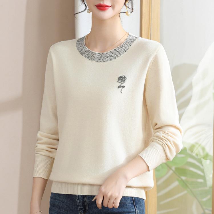 Temperament Mother Spring Clothes New Fashionable Long-sleeved Sweater for Women Middle-aged and Elderly Women's Spring and Autumn Round Neck Base Top