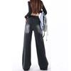 Retro Women's Jeans Autumn Winter Thicken Plus Velvet Dark Grey Denim Trousers High-Waisted Straight Pants Warm  Clothing