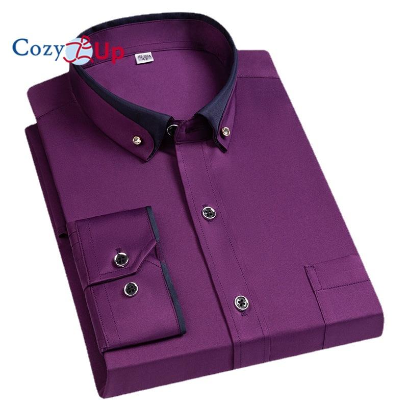 

Уютные мужские классические рубашки с французскими манжетами, классический крой, металлические запонки с длинным рукавом и воротником-стойкой XL фиолетовый