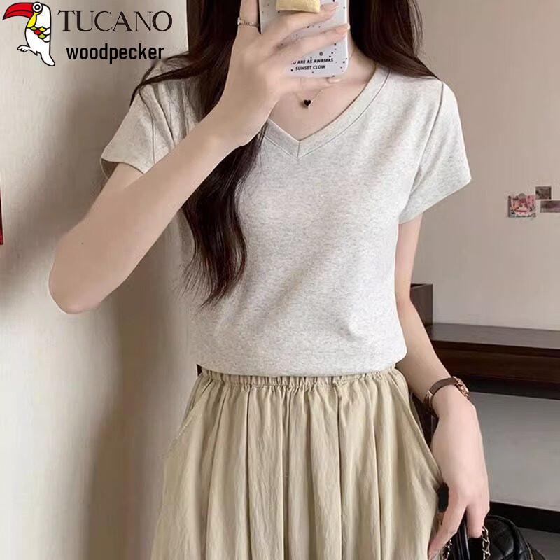 Women s V-Neck Slim Fit Cotton Short Sleeve T-Shirt XL