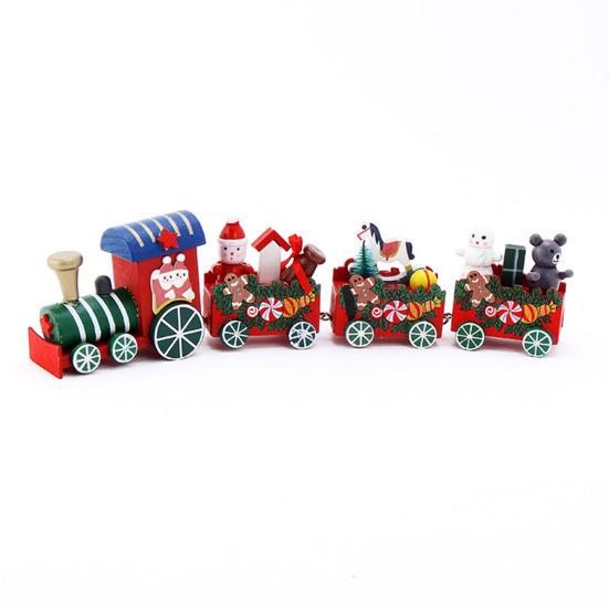 Yousheng Mini Christmas Train Wooden Train Ornament with Mini Snowmen Santa Xmas-themed Train Table Decoration Toy Train Gifts for Kids