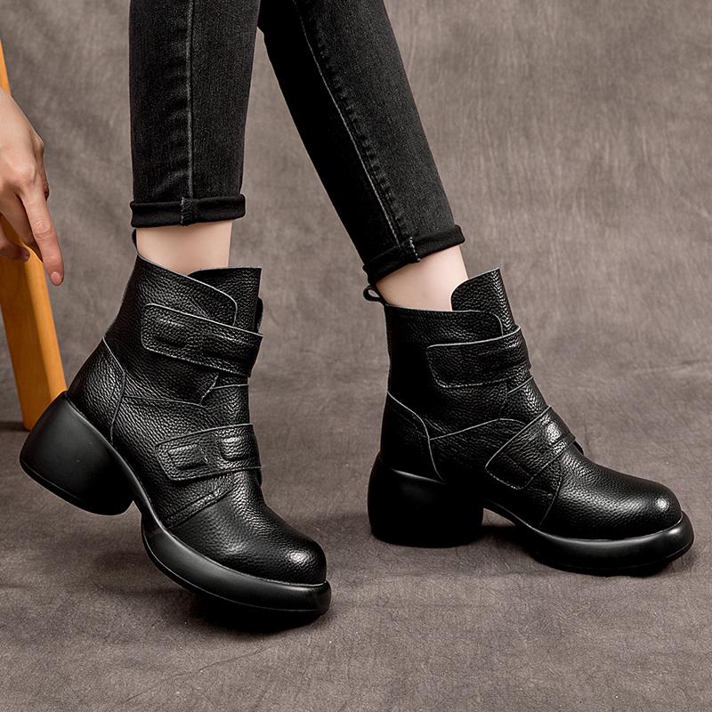GKTINOO 2025 Women Thick Heel Ankle Boots Autumn Winter Warm Shoes High Quality Genuine Leather Chunky Platform Boots