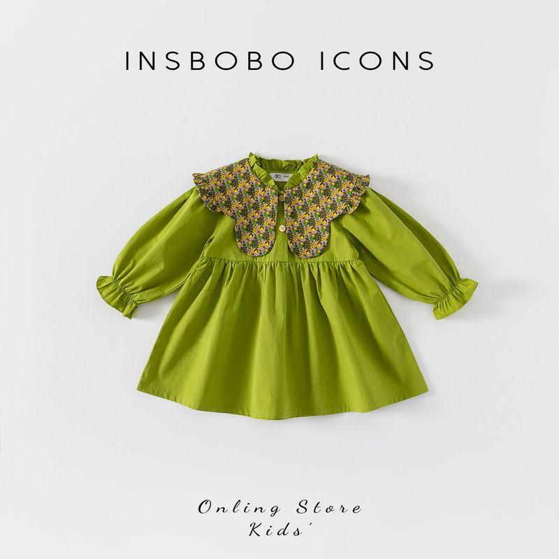 Children s Clothing Girls  Baby Western Style Spring and Autumn Dress Green 130