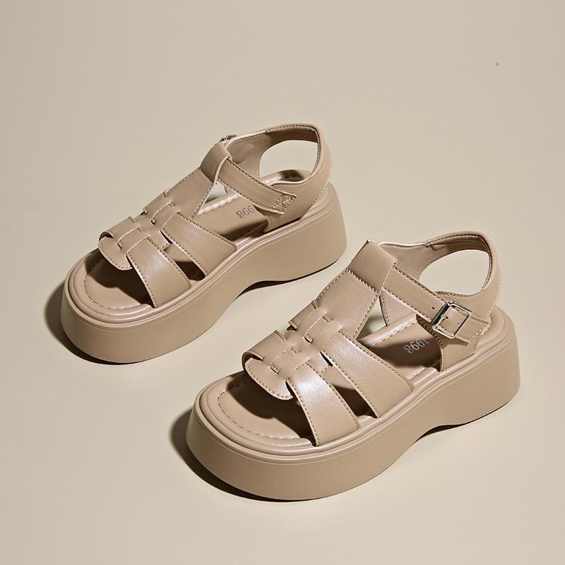 

Fashionable Thick-soled Woven Roman Sandals Simple and Comfortable Summer Shoes Slimming Beach Sandals 35 абрикосовый