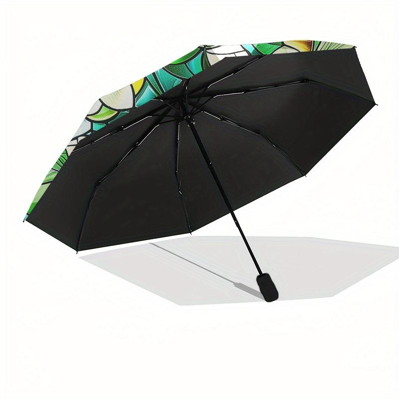Stained Garden: Vibrant Floral Window ArtUmbrella, Portable 3-Fold Compact Umbrella for Men & Women Gift