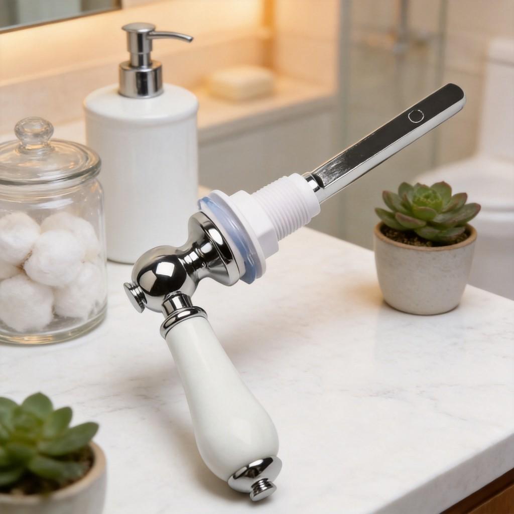 Modern Minimalist Ceramic Toilet Flusher Handle With Zinc Alloy Tank Fittings For Bathroom Renovation