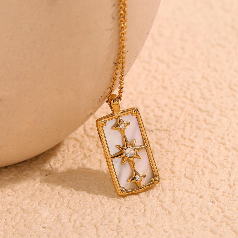 MamacitaSlay Classic 316L Stainless Steel Zircon Star Necklace Party Waterproof Jewelry Women's Elegant 18K Gold Plated Necklace