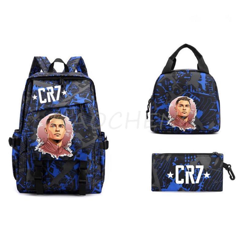 Zaino Scolastico a Tre Pezzi con Stampa di Stella del Calcio Sportiva per Studenti delle Scuole Primarie e Secondarie, Unisex