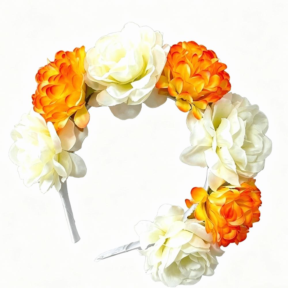 Vintage Artificial Flower Crown Wreaths Garland Bohemian Hair Accessories Floral Headband  Beach оранжевый