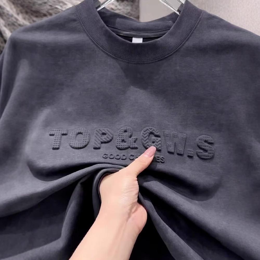 Early Spring Design Short-Sleeved T-Shirt Men'S Concave-Convex Steel-Printed Letter Tie-Dye Half-Sleeved Men'S T-Shirt