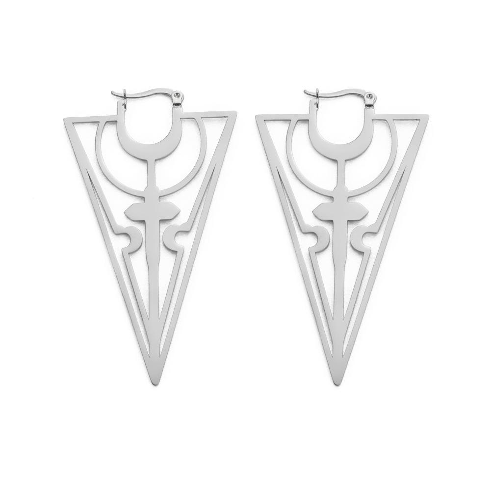 Women s Fashion Titanium Steel Hollow Cross Long Inverted Triangle Earrings