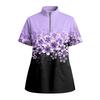 Women's Short Sleeved Printed V-neck Buttonable Side Slit Top T-shirt