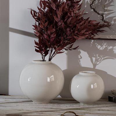 Handmade Off-White Moon Jar Ceramic Vase for Hydroponic Floral Arrangements - New Chinese Style