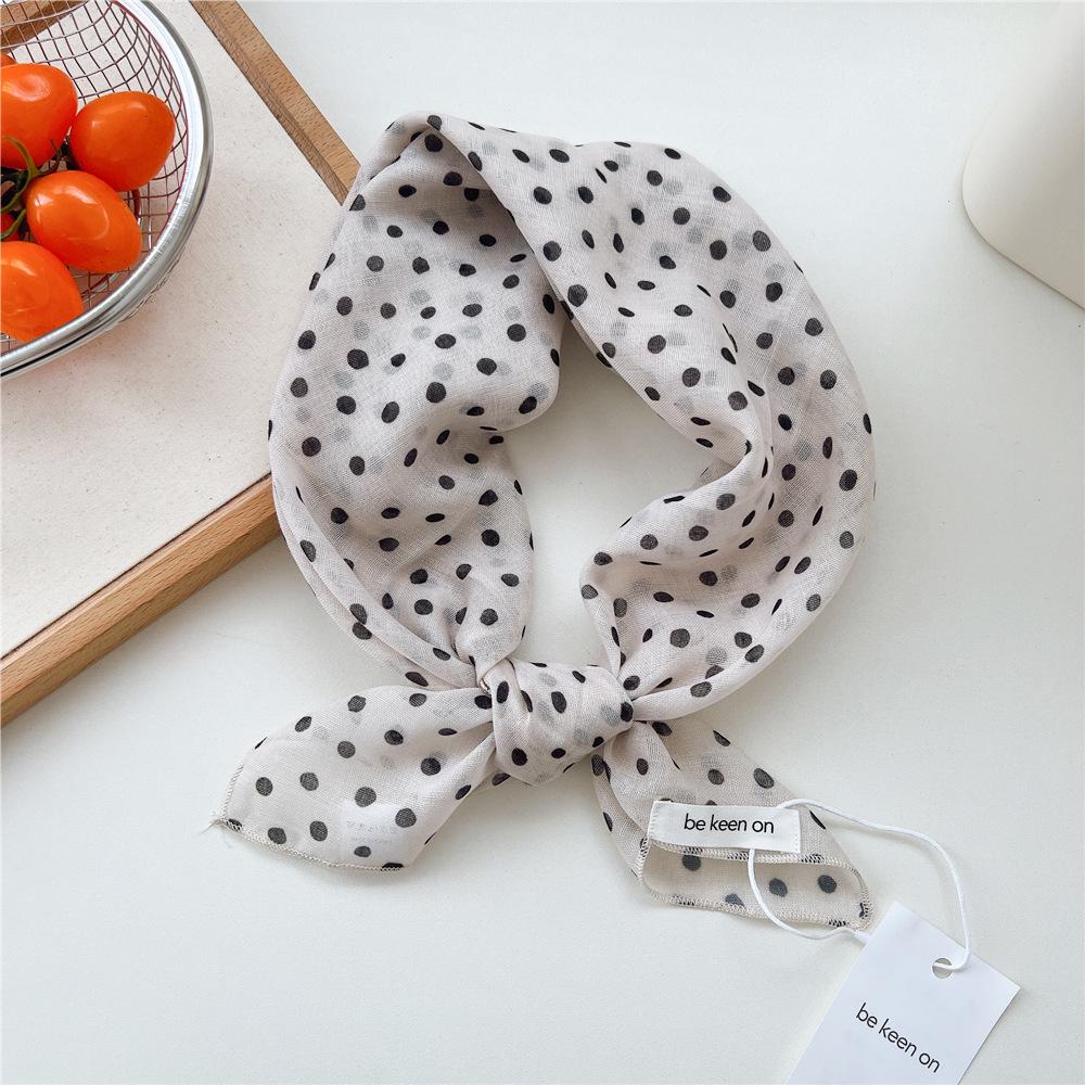 Koreanisches Trendiges Frühlings-Gepunktetes Seiden-Kopftuch - Quadratisches Mode-Tuch für Damen für Haare, Hals und Dekoration