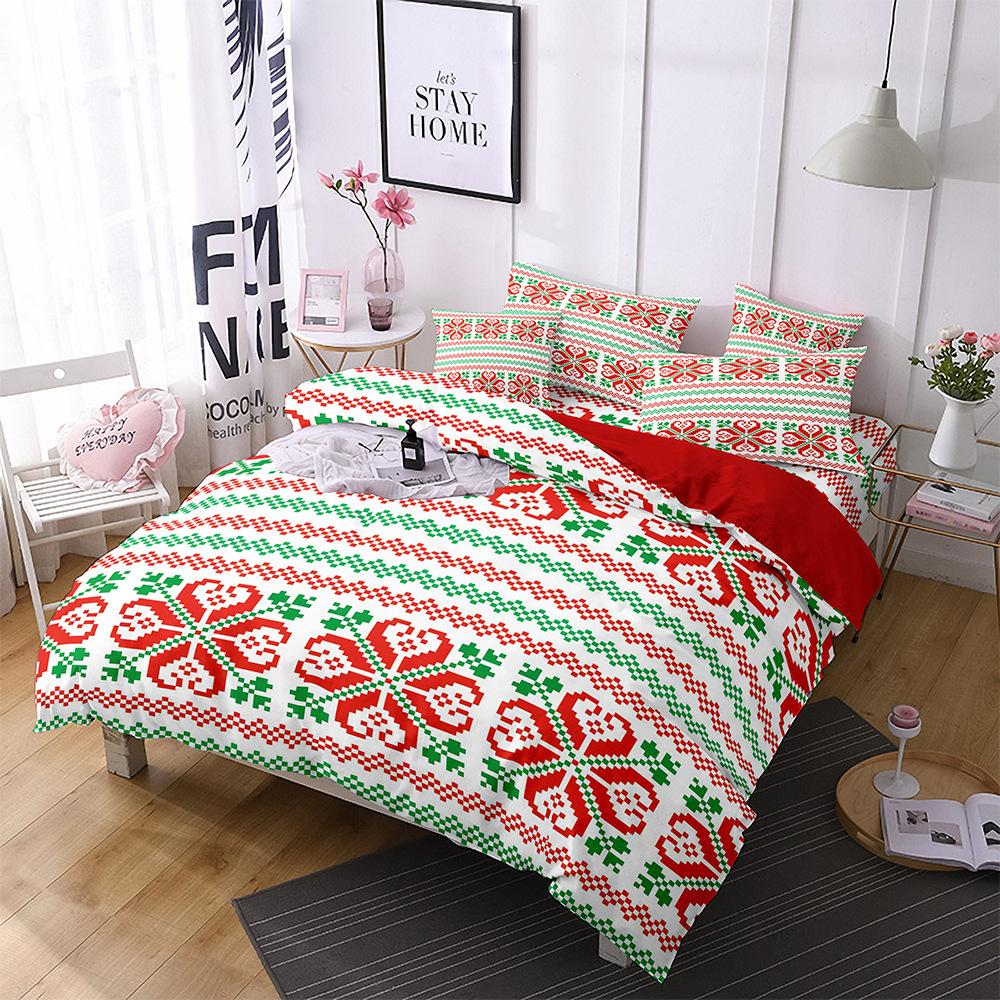 Red Christmas Quilt Cover Three-Piece Polyester 3D Digital Bedding Home Textiles
