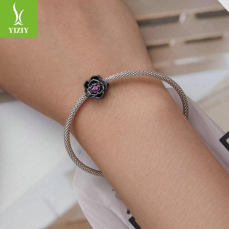Electroplated Black Rose Diy Beads, Dark Wind Mysterious 925 Sterling Silver Bracelet Beads Scc2380
