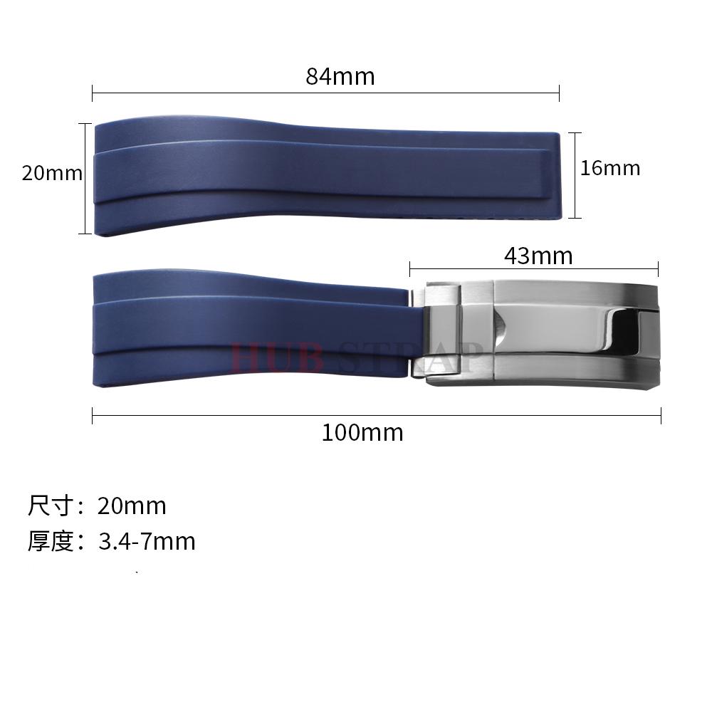 20mm Silicone Watch Band Rubber Watch Strap for Rolex Water Ghost Series Wrist Band Waterproof Fold Buckle Men Sport Bracelet