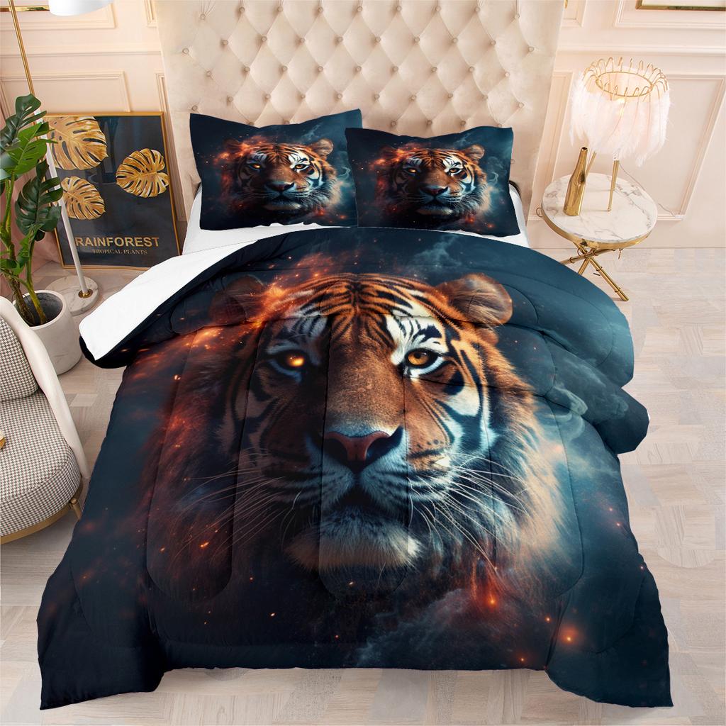 3d Digital Printing Thickened Feather Silk Cotton Quilt Animal Tiger Fat Quilt Printing Three-piece Quilt Cover Set