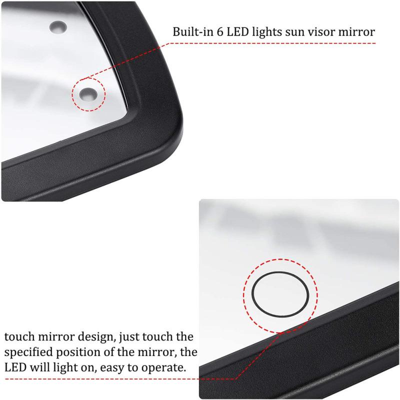 Car Sun Visor Mirror HD LED Makeup Interior Mirror Clip Type Finger Touchscreen Switch Universal