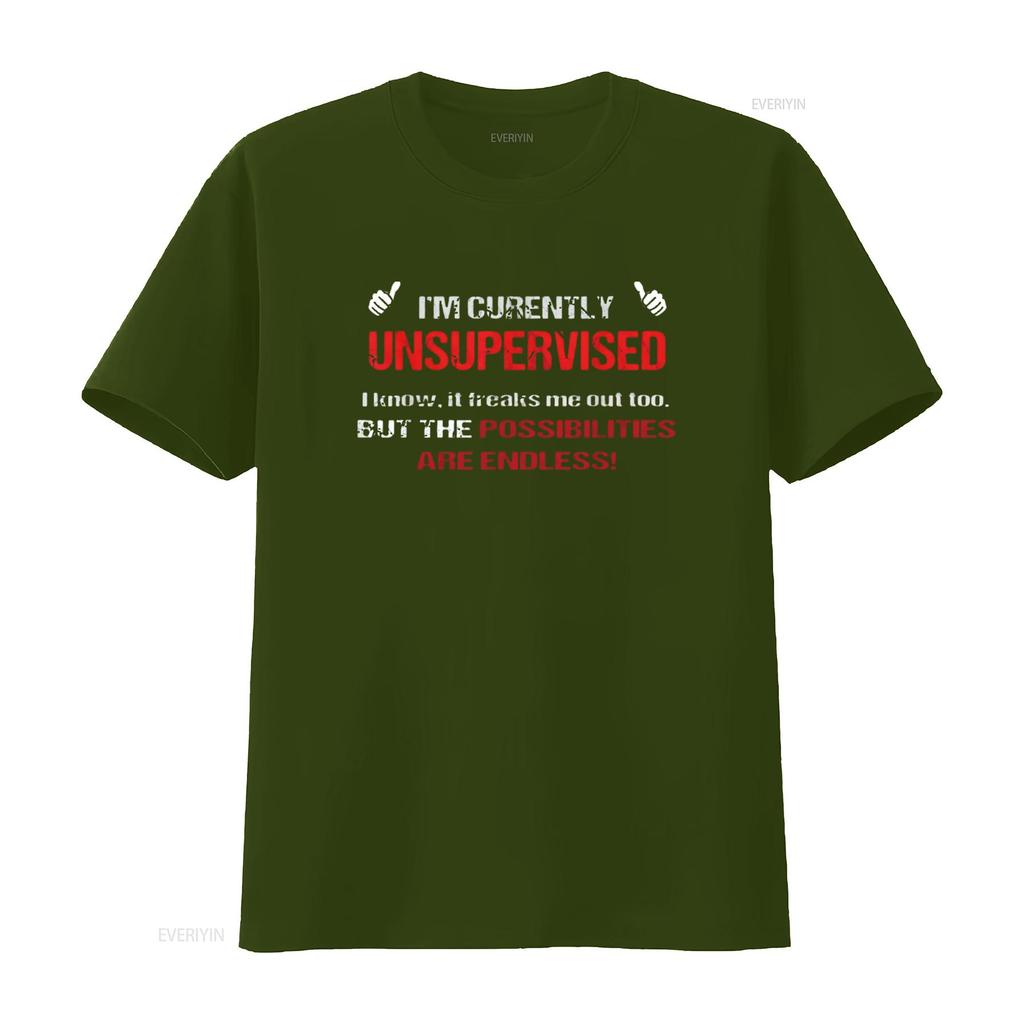 Currently Unsupervised Novelty Sarcastic Mens Funny T Shirt Black X Large vintage Washed Stylish homme Stretched Comfortable