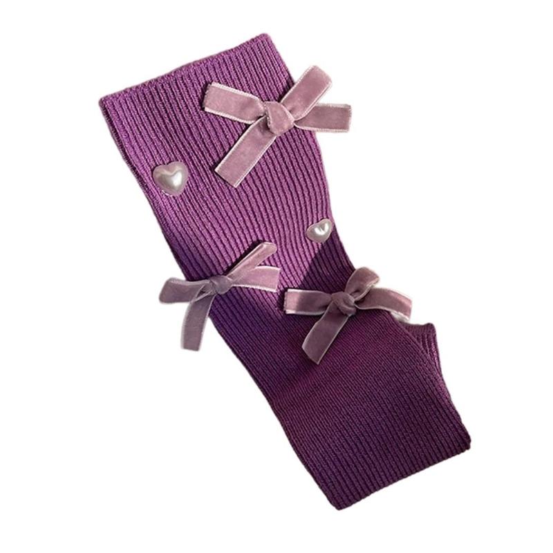 Kids Girls Cotton Crew Socks Above Ankle Socks Ballets Style Bows Socks Middle Tube Socks Casual Socks Simple Loose Socks 1 фиолетовый
