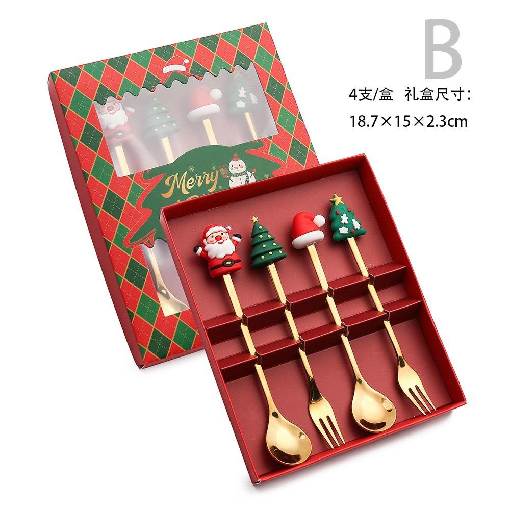 6PC Gift Box Christmas Tree Elk Coffee Stirring Spoon Dessert