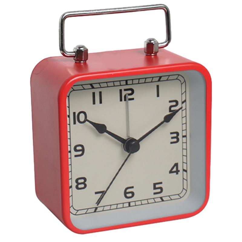 AEE2-Small Metal Square Alarm Clock Desktop Silent Clock Students Sleep Luminous Quartz Watch Clock