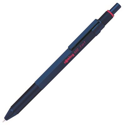 Rotring עט רב-תכליתי 600 כחול ברזל 3 ב-1 עט כדורי 2 צבעים (אדום ושחור) & קופסת מתנה לעפרון מכני מוצר מיובא מקורי 2159367