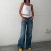 Women's Retro Low Waist Washed Straight Leg Jeans - Wide Leg Autumn Denim Pants