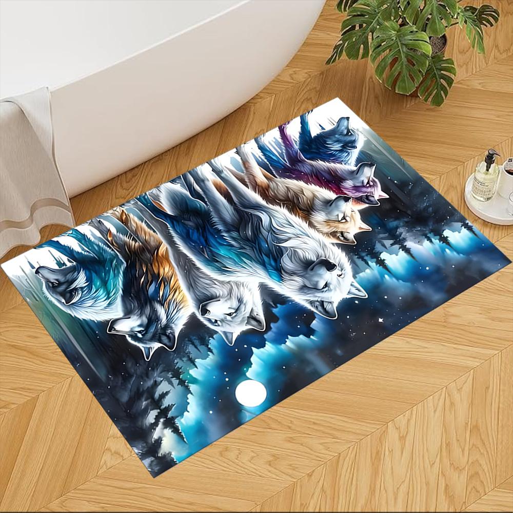 Wolf Family Under Stars Non-Slip Home Carpet Design for Office Decor Living Room Bedroom Gift