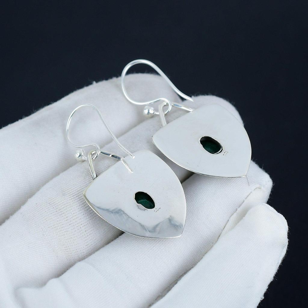Amazing Emerald Gemstone Earrings, 925 Sterling Silver Earring, Handmade Boho Silver Jewelry Dangle Earrings, Birthday Gift
