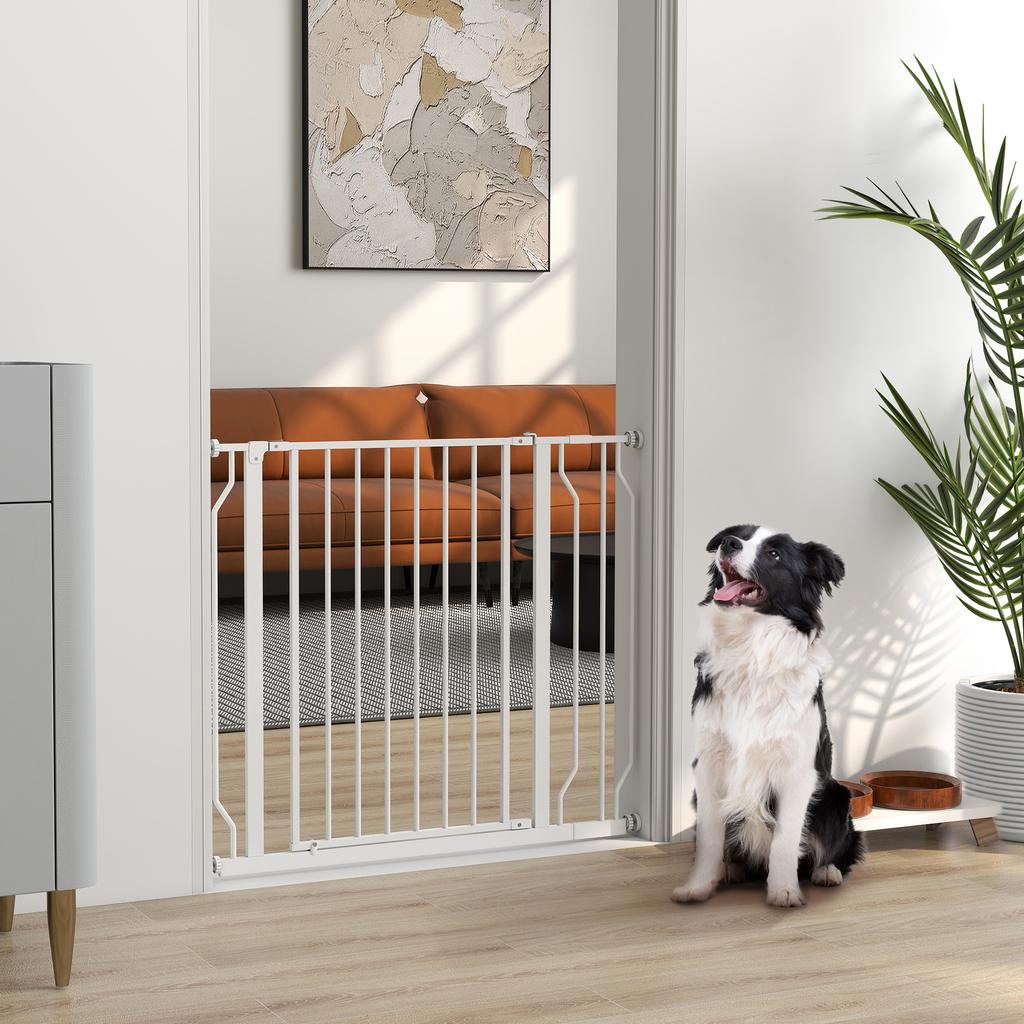 Adjustable Width Dog Gate with Double Lock, Steel and ABS, 76x75-95 Cm, White