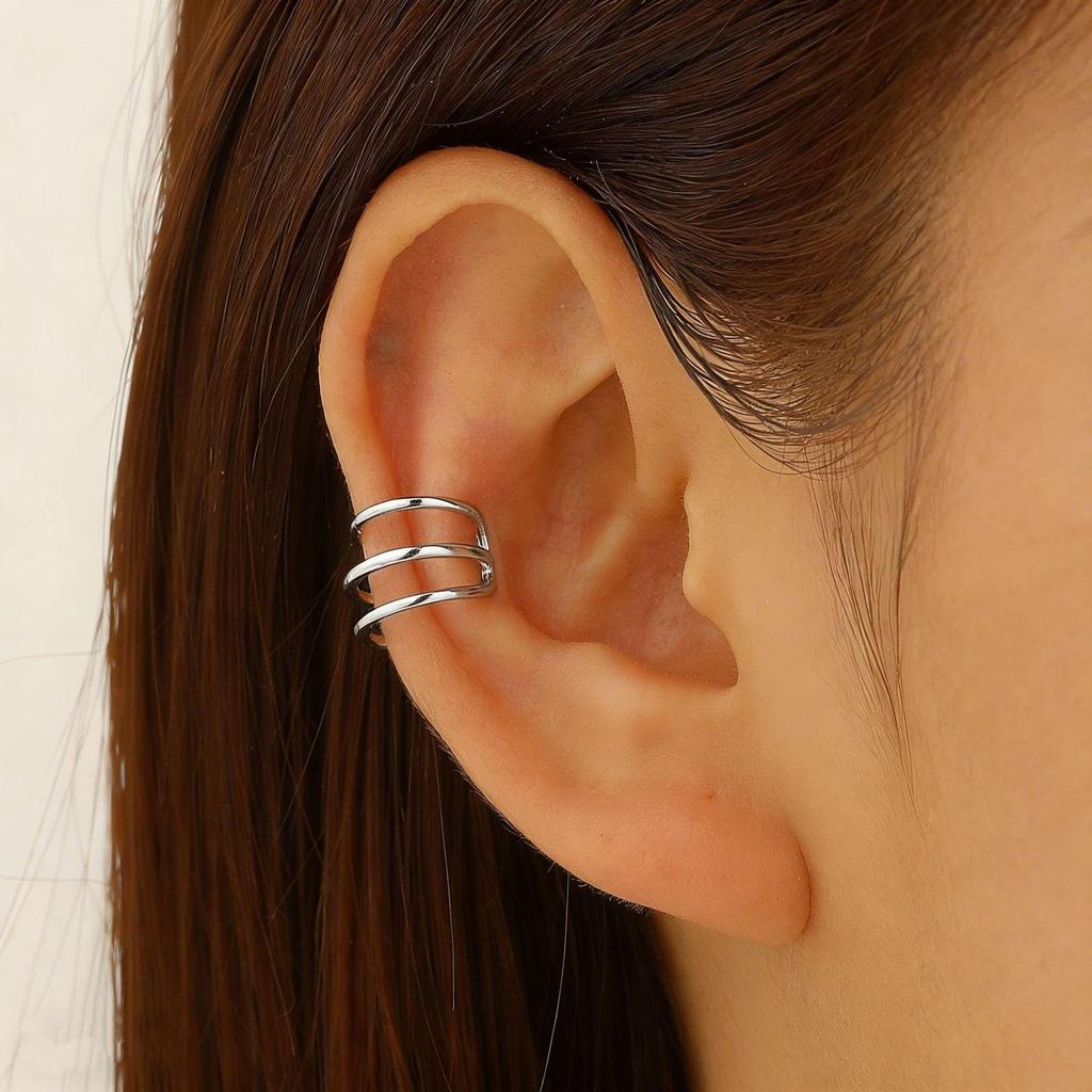 Clip per orecchio retrò francese a doppio strato in lega senza buco: Ear Cuff Semplice da Donna, Stile Freddo, di Nicchia Coreano, Temperamento