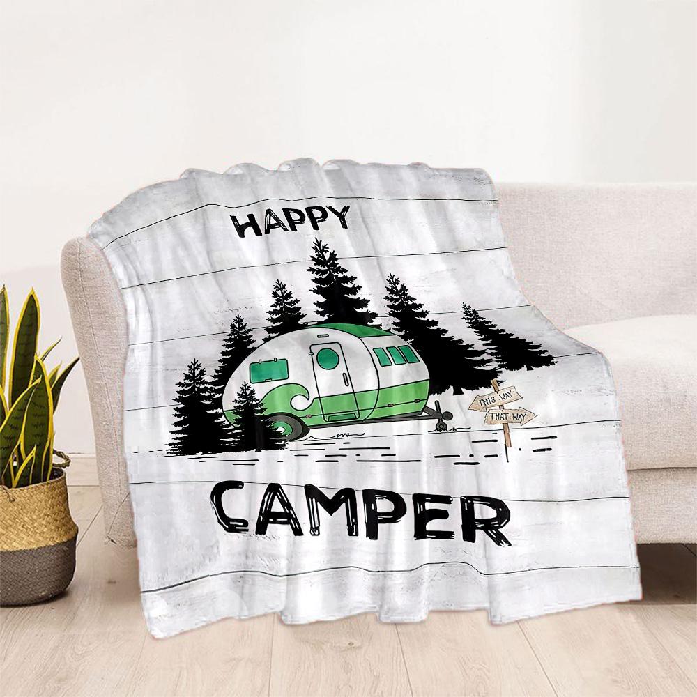 Happy Camper Adventure Blankets Are Suitable for Living Rooms,making Them an Ideal Choice for Outdoor Travel and Gifts.