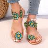 Sandals Women's Colorblock Floral Pattern Toe Post Summer Flats Sandals Beach Shoes New Clip Toe Slippers Bohemian Shoes Slides