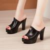 10cm Small Size 32-43 Elegant Open Head Block High Heels Shoes Summer Slippers 2025 Women's Soft Leather Slides Platform Model