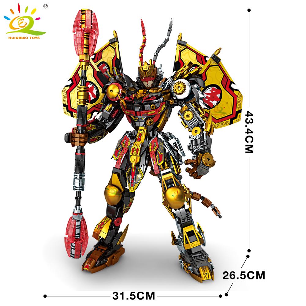 HUIQIBAO Black SunWuKong Warrior Mech Robot Building Blocks MOC Action Figure Brick Children City Construction Display Toys