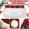 Christmas Theme Party Hat for Adult Furry Plush Trim Santa Caps with Plaids Pattern Festival Costume Noel Hat for Holiday