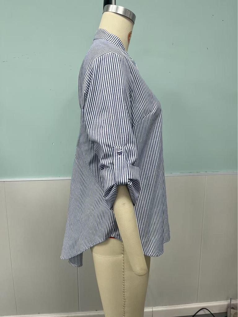 In Stock 2025 V-neck Casual Striped Long-Sleeved Shirt for Spring and Autumn in Europe and America Style