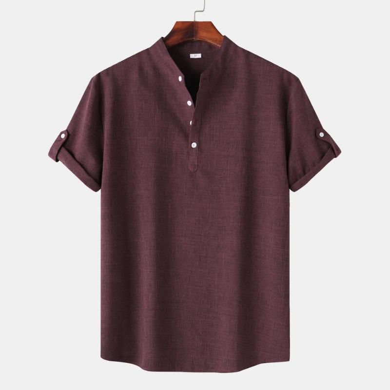 Men's Shirt Spring Autumn Men's Solid Color Standing Collar Short Sleeved Shirt Men's Slim Fit Inch Shirt Men's Clothing